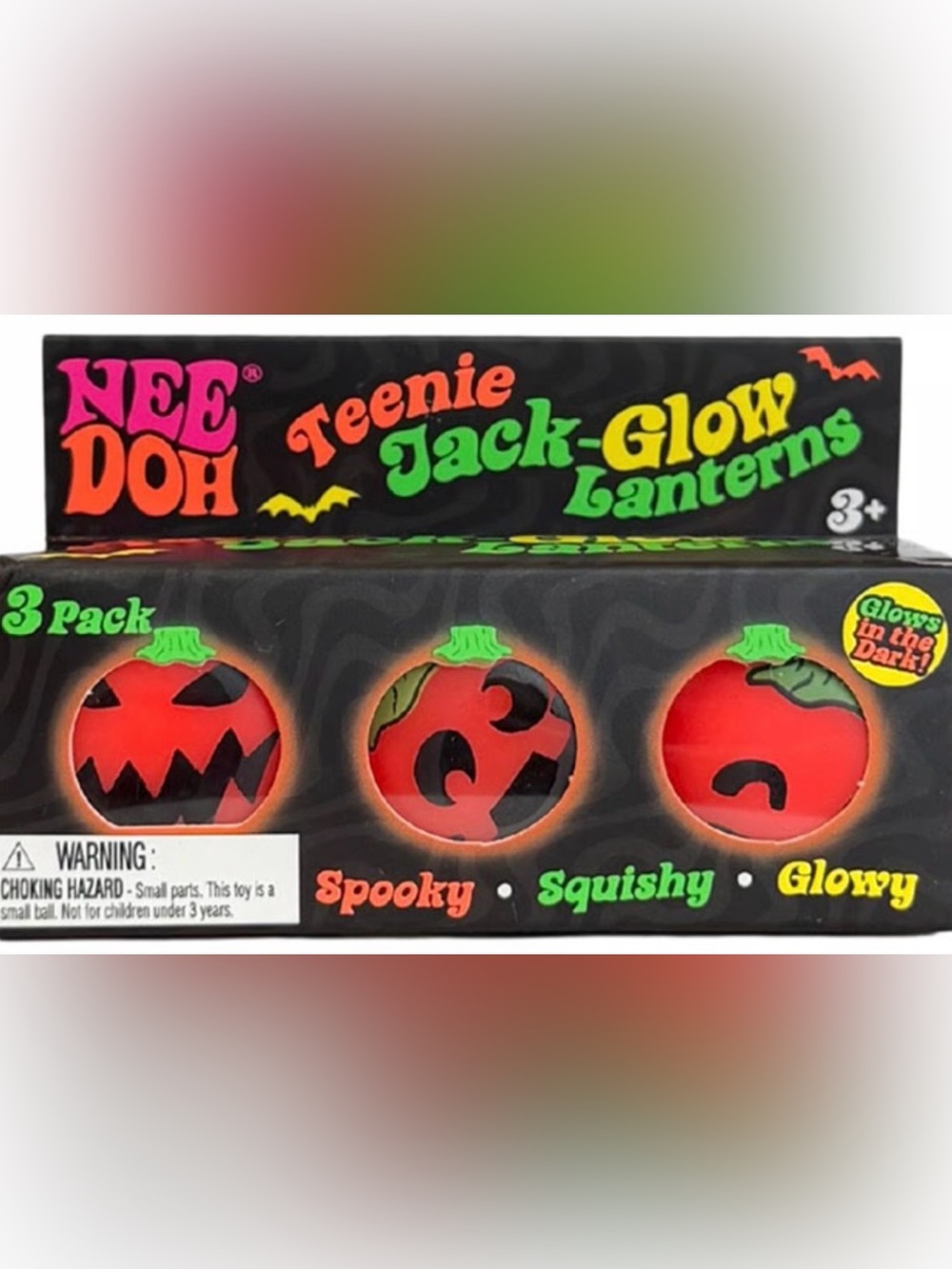 NEE DOH Teenie Jack-Glow Lanterns - Red Glow Pumpkin Squishy 3-Pack